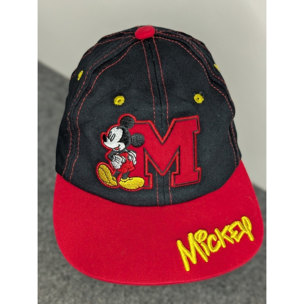 Disney Mickey Mouse Kids One Size Snapback Hat‎ Red Black Embroidered Signature